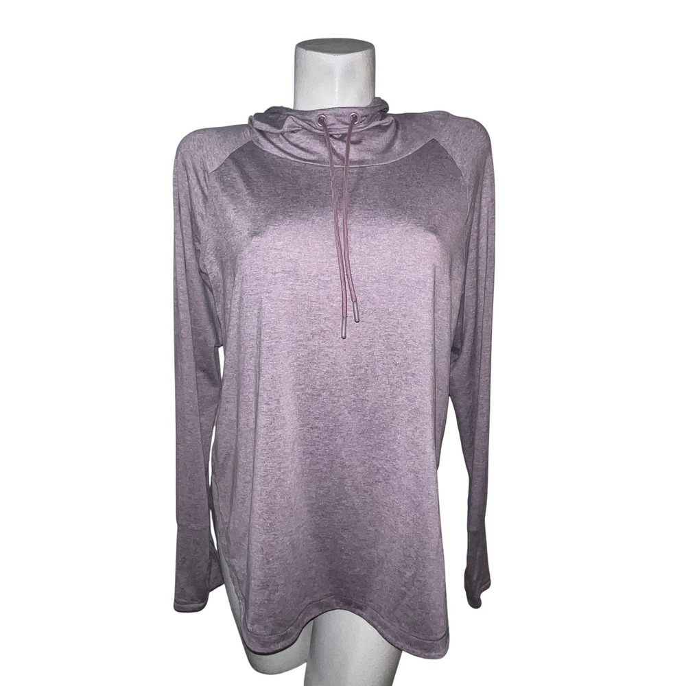 Athleta Womens Heathered Mauve Cowl Neck Hoodie Thumbhole Pullover Size L